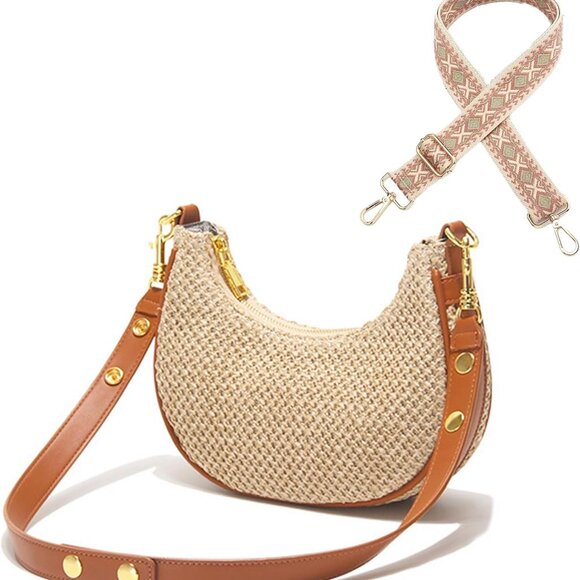 Woven Straw Crossbody Purse Summer Handbag with Removable Straps Women - Picture 1 of 6